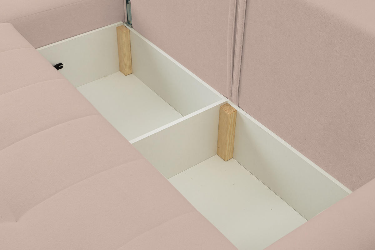 ECKSOFA Primo mit Schlaffunktion und Bettkasten in Cordstoff - Schwarz/Rosa, Holz/Holzwerkstoff (245/143cm) - Ravio