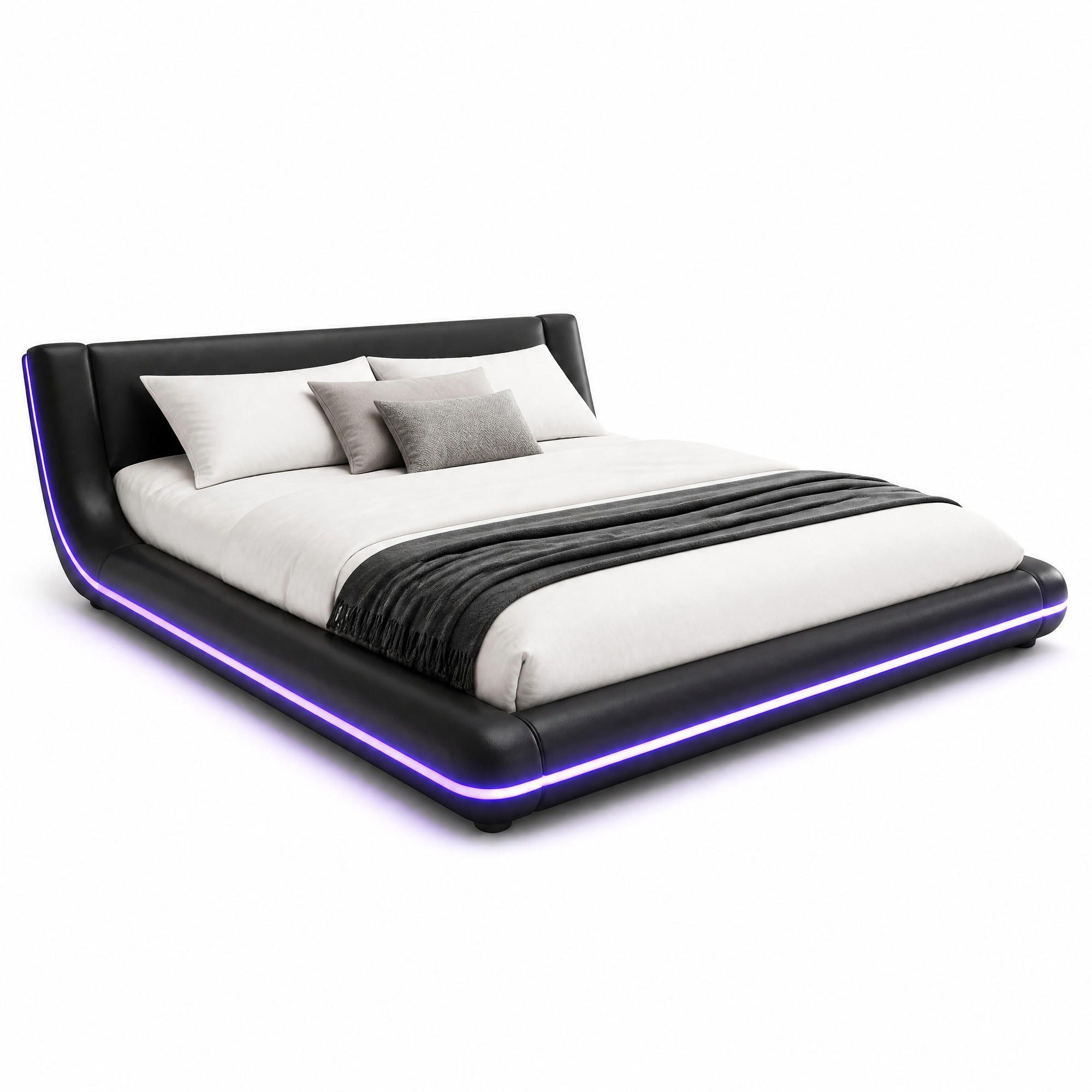 NÍZKÁ POSTEL 140/200 cm v černé barvě s LED osvětlením z PU - černá, kov/kompozitní dřevo (140/200cm) - CHICFURN