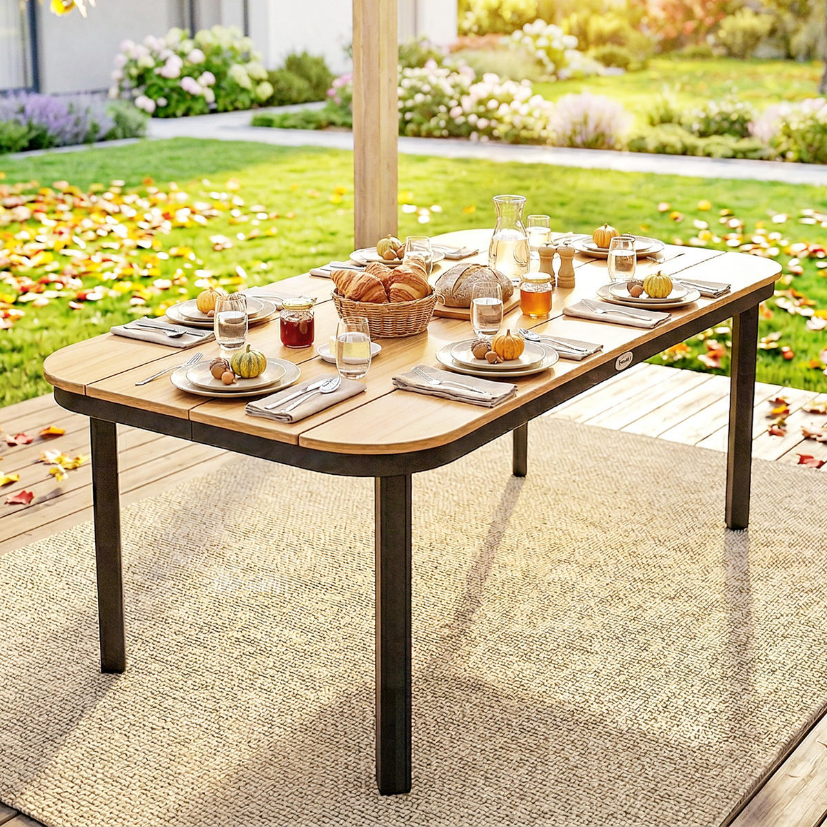 GARTENTISCH DE-14201 rechteckig 155x88 cm, mit WPC-Lattenrost Natur - Naturfarben, Metall (155/88/72cm) - ComfortXL