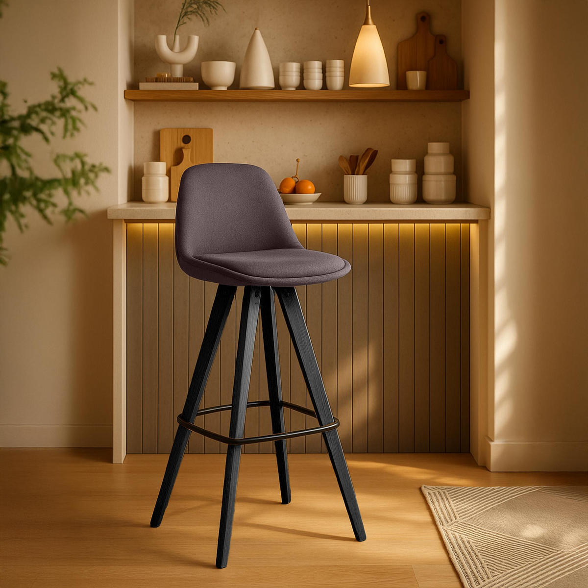 BARHOCKER 2er Set Stoff Braun - Schwarz/Braun, Holz/Textil (38/99/44cm) - CLP