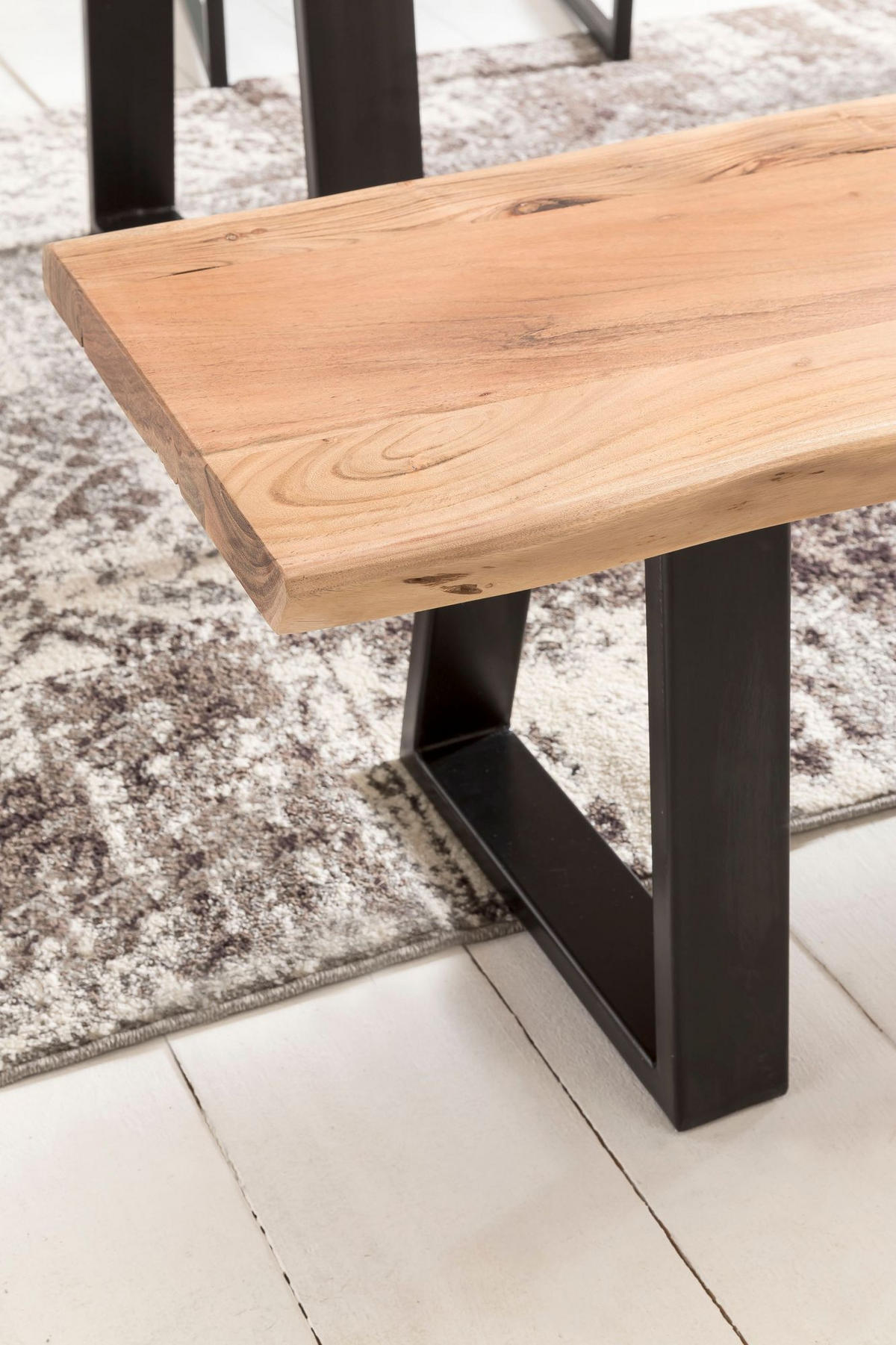 ESSZIMMERBANK Akazienholz Metall schwarze Füße, Beige 180x40x45 cm - Beige/Schwarz, Holz/Metall (180/45/40cm) - KADIMA DESIGN