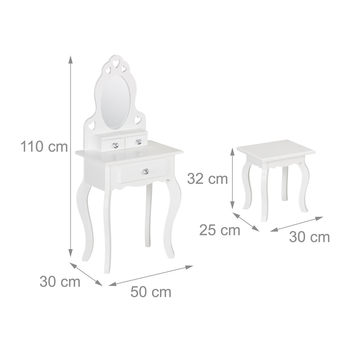 KINDERSCHMINKTISCH - Weiß, Glas/Holzwerkstoff (50/110/30cm) - Relaxdays