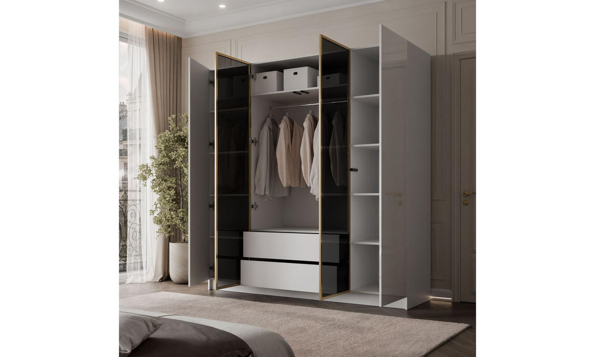 KLEIDERSCHRANK ATRIUM GLOSS 200/57/210 cm Push-to-Open ohne LED-Beleuchtung - Weiß, Holzwerkstoff (200/210/57cm) - Lookway
