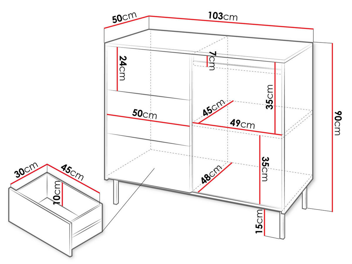 KOMBIKOMMODE Ozmi 1D3SZ - Schwarz/Weiß, Holzwerkstoff/Metall (103/90/50cm) - MIRJAN24