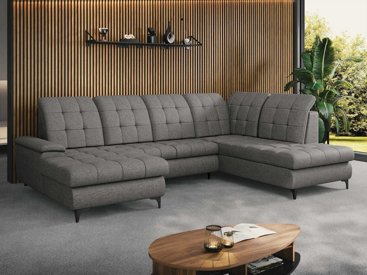 WOHNLANDSCHAFT Enzo, Seite: Links - Dunkelgrau/Schwarz, Holz/Textil (330/105/212cm) - MIRJAN24