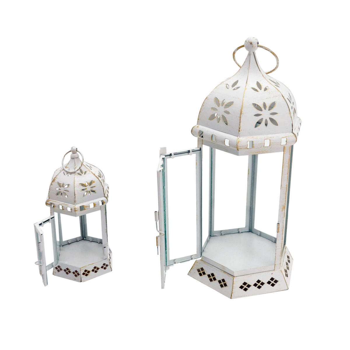 DEKORATIVES LATERNEN SET, 2 pieces Weiß 16/18/35 cm - Weiß, Metall (16/35/18cm) - Mobili Rebecca