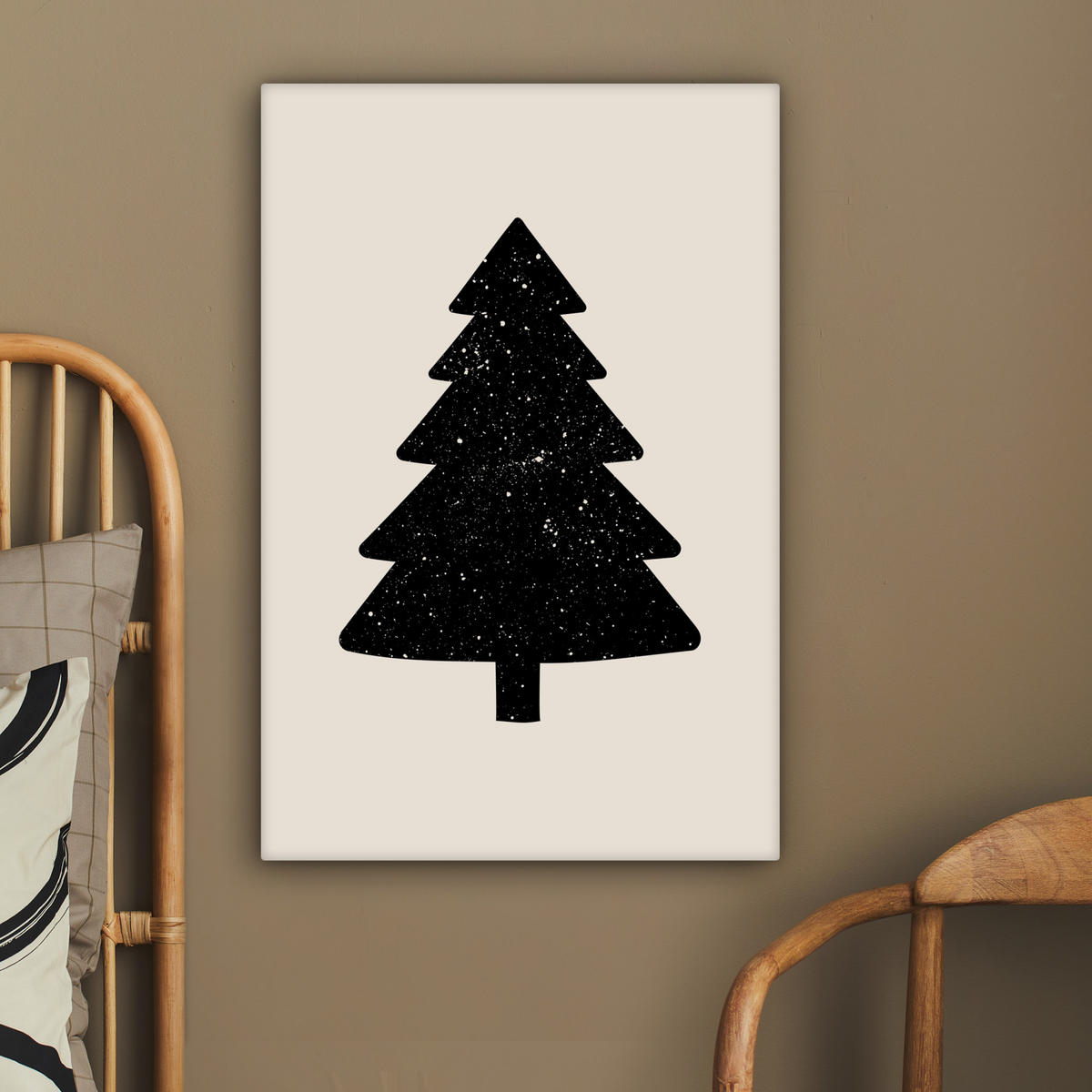 LEINWANDBILD Weihnachtsbaum - Schwarz - Urlaub - Beige 40x60 cm - Schwarz, Textil (40/60cm) - MuchoWow