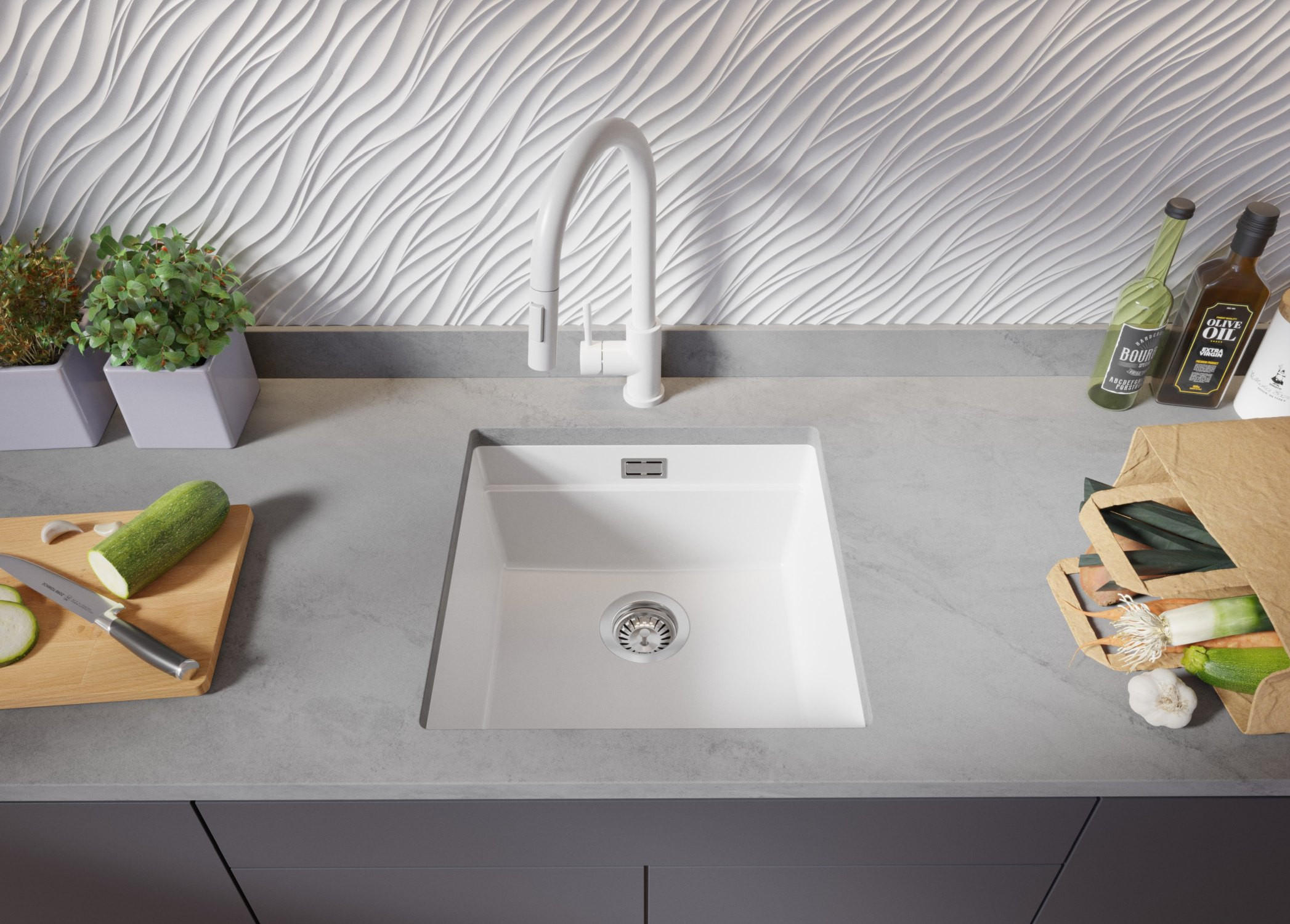 Thumbnail - Primagran Unterbauspüle, Weiß, Chrom, Weiß, Chrom, Kunststoff, Rechteckig, 46x20x47 cm, Küchen, Küchenausstattung, Küche...