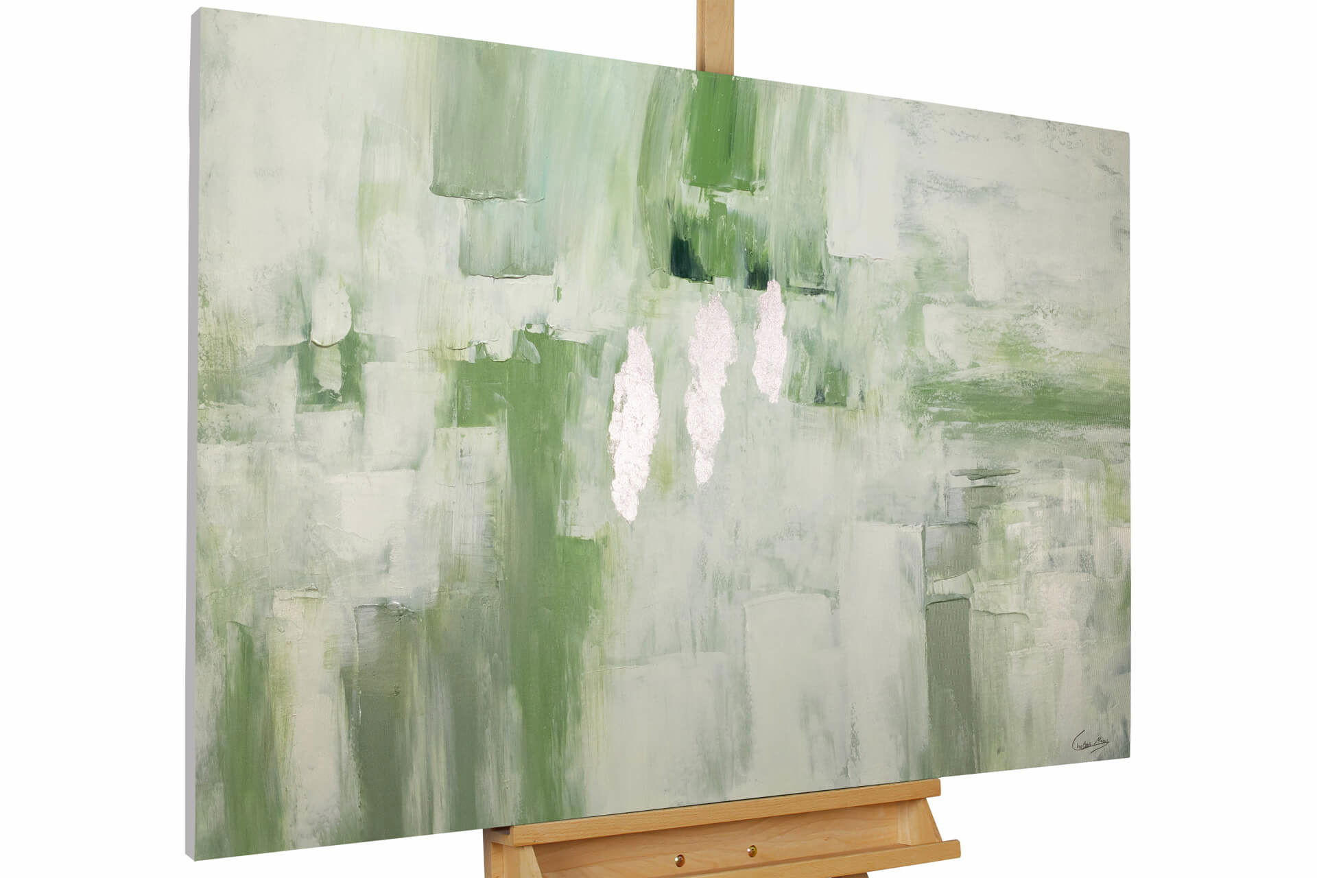 ACRYLBILD HANDGEMALT 120/80 cm - Weiß/Grün, Holz/Textil (2.08/80cm) - KUNSTLOFT