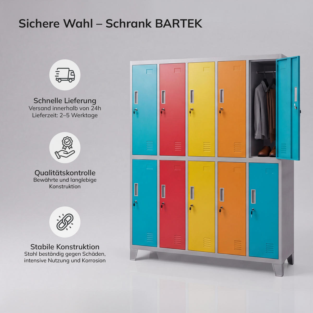 SCHLIESSFACHSCHRANK Bartek - Blau/Gelb, Metall (136/172/45cm)