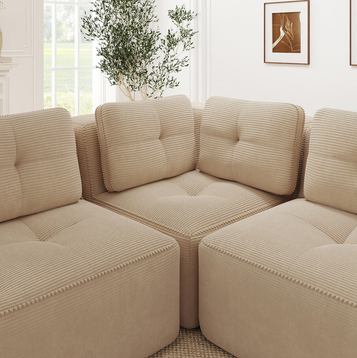 ECKSOFA 297/104/69 cm Beige aus Cord mit tiefer Sitzfläche und modularem Design - Beige, Textil (104/297cm) - OKWISH
