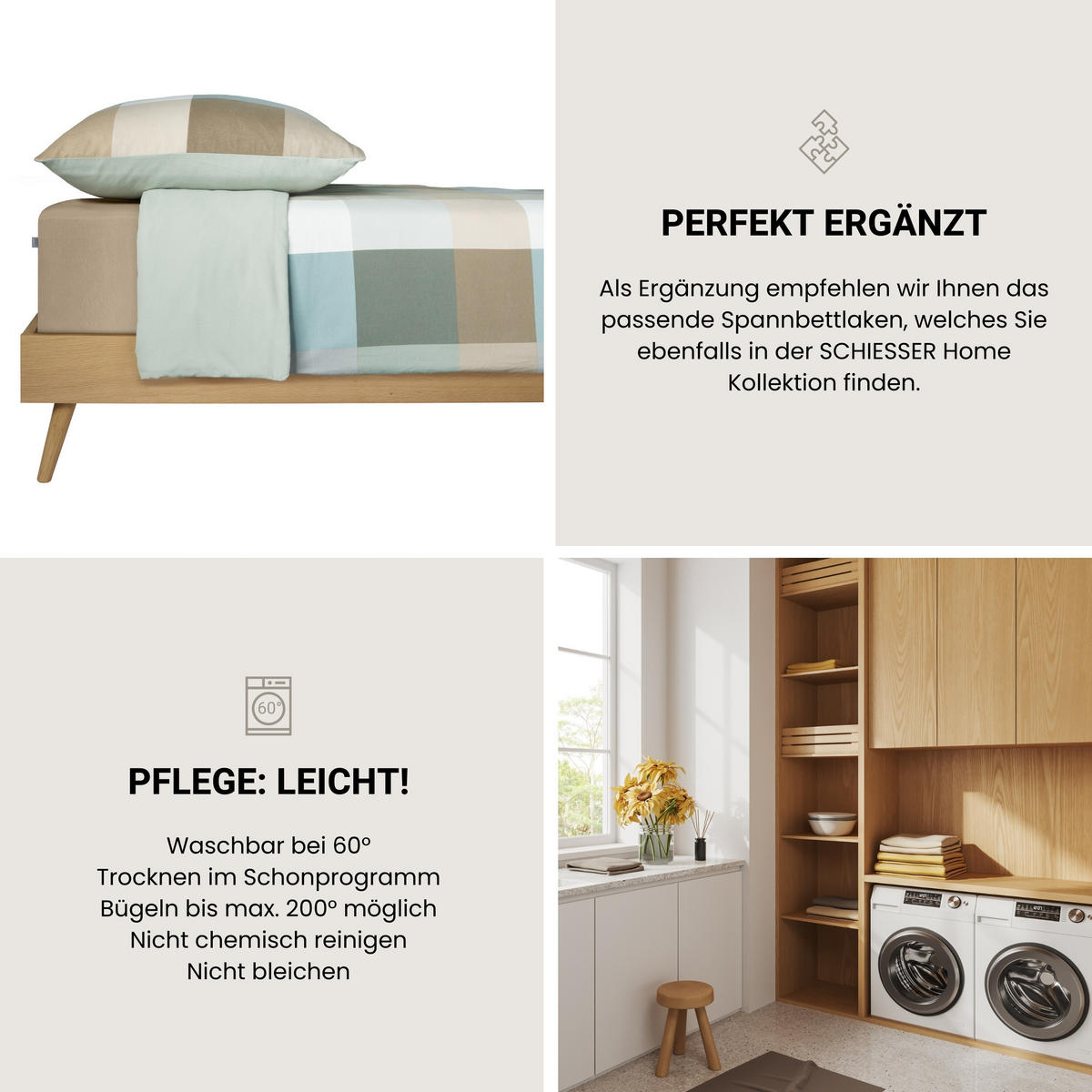 BETTWÄSCHESET Travis - Feinbiber - 2-teilig - 135 x 200 cm - Grün - Grün, Textil (135/200cm) - SCHIESSER