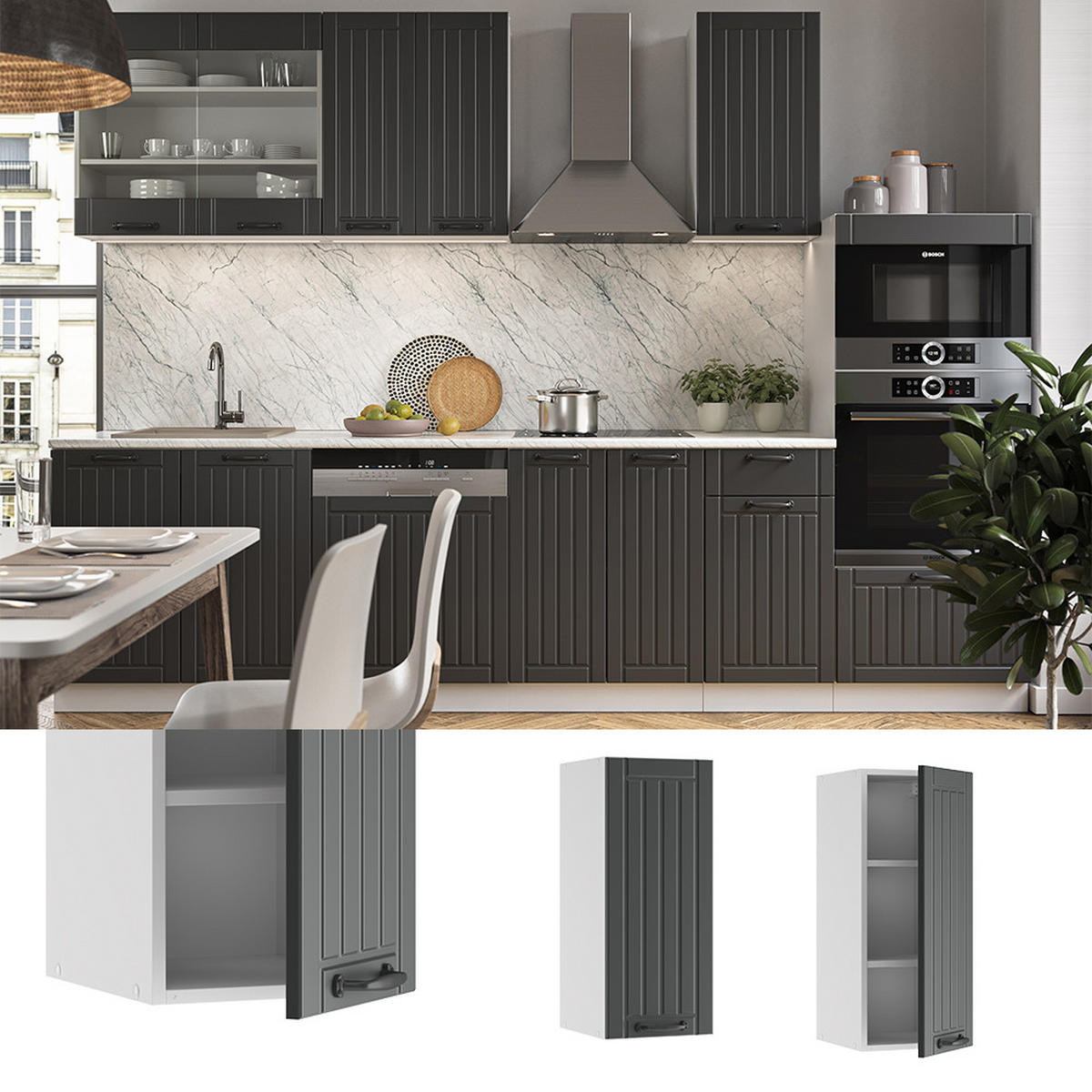 HÄNGESCHRANK Fame-Line Anthrazit Landhaus 30 cm - Anthrazit/Weiß, Holzwerkstoff (30/72/34.1cm) - Vicco