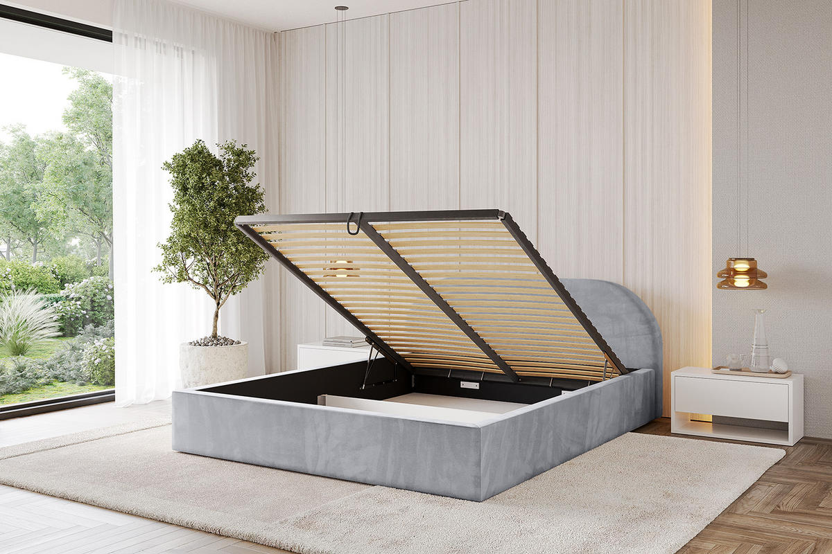 POLSTERBETT mit Bettkasten und Lattenrost, Bett mit Matratze H3/H4 - TIVON-V1 180x200 Hellgrau - Hellgrau, Holzwerkstoff/Textil (180/200cm) - ALTDECOR