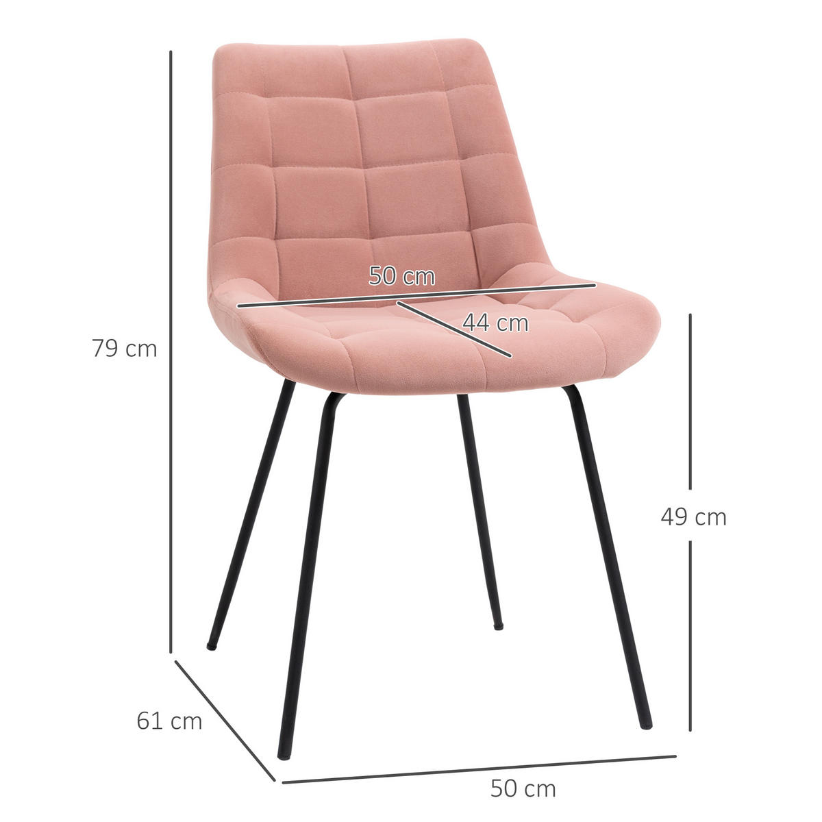 ESSZIMMERSTÜHLE, Samt, Rosa - Rosa, Textil (61/79/50cm) - HOMCOM