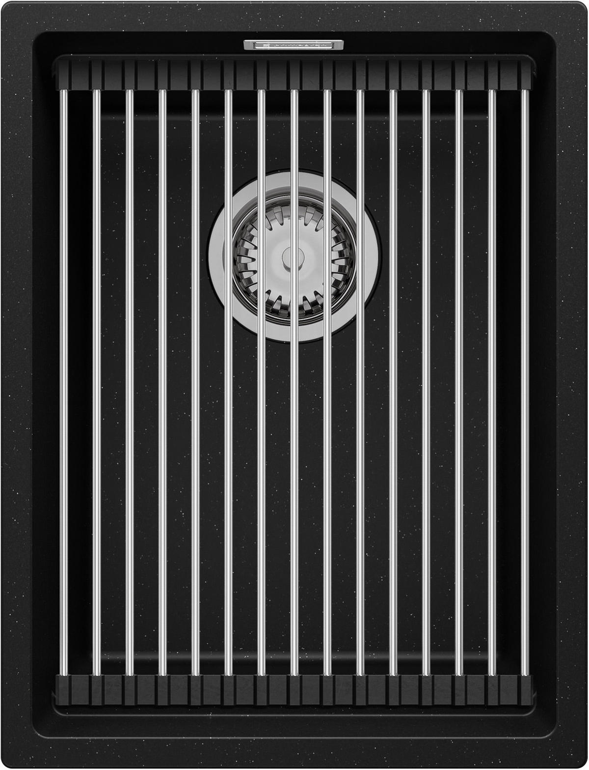 UNTERBAUSPÜLE GRANIT Praga, 2-er set Schwarz Metallic 36/47 cm 1 Becken + Ablauf-Set + Aufrollbare Abtropffläche ab 40er Unterschrank - Chromfarben/Schwarz Hochglanz, Kunststoff (36/20/47cm) - Primagran