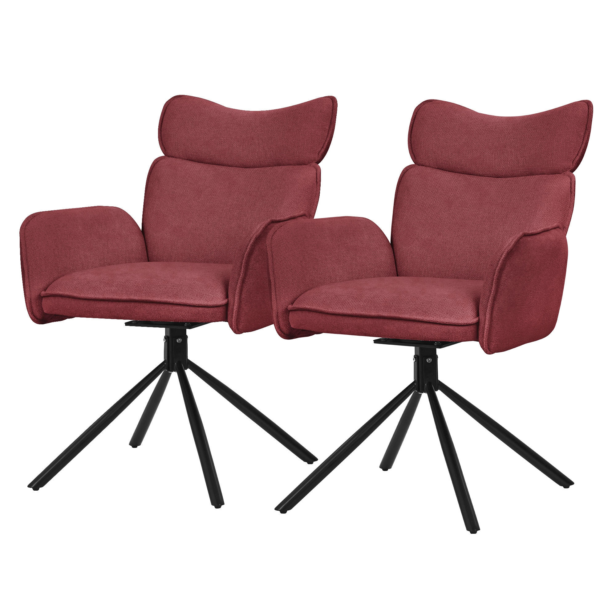 ML-DESIGN JÍDELNÍ ŽIDLE, sada 2 ks, otočné, červené, s látkovým potahem