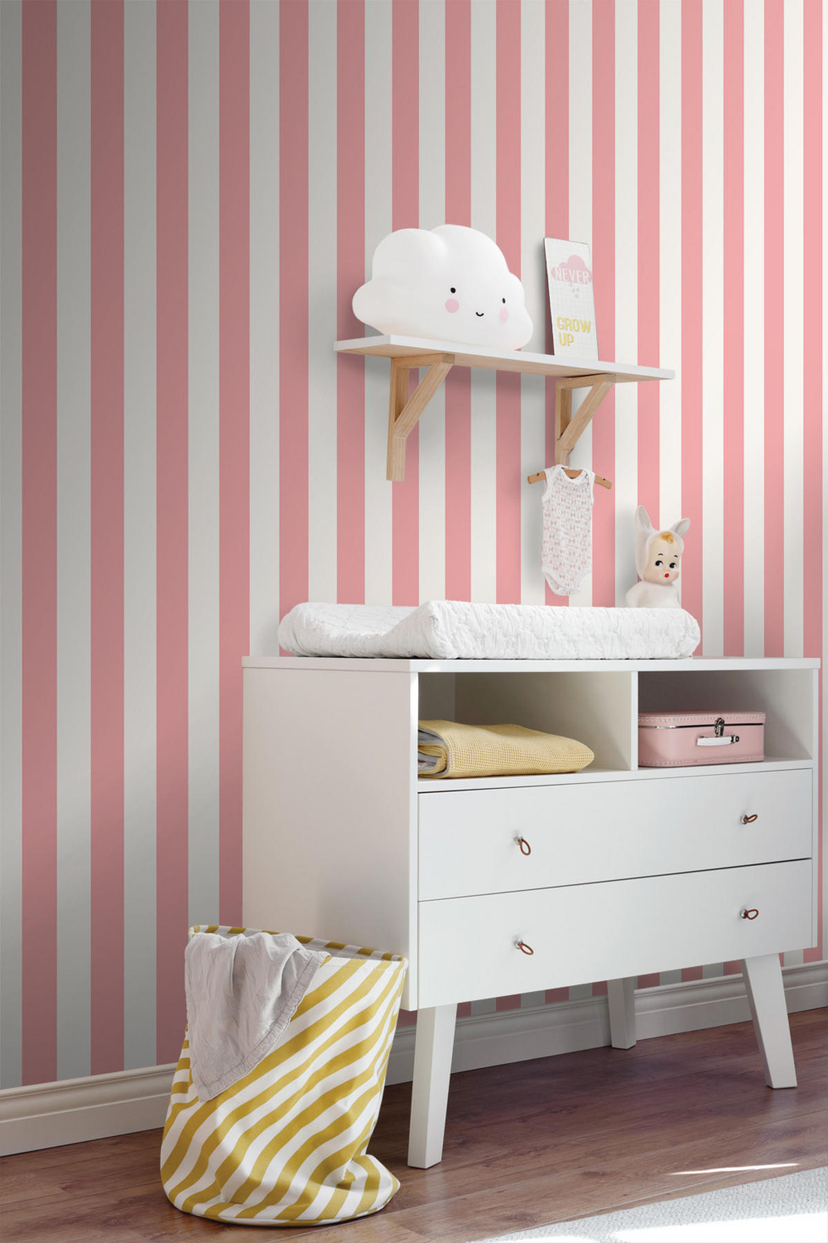 TAPETE Streifen 53 cm x 10.05 m - Pink, Papier (53/1000cm) - ESTAhome