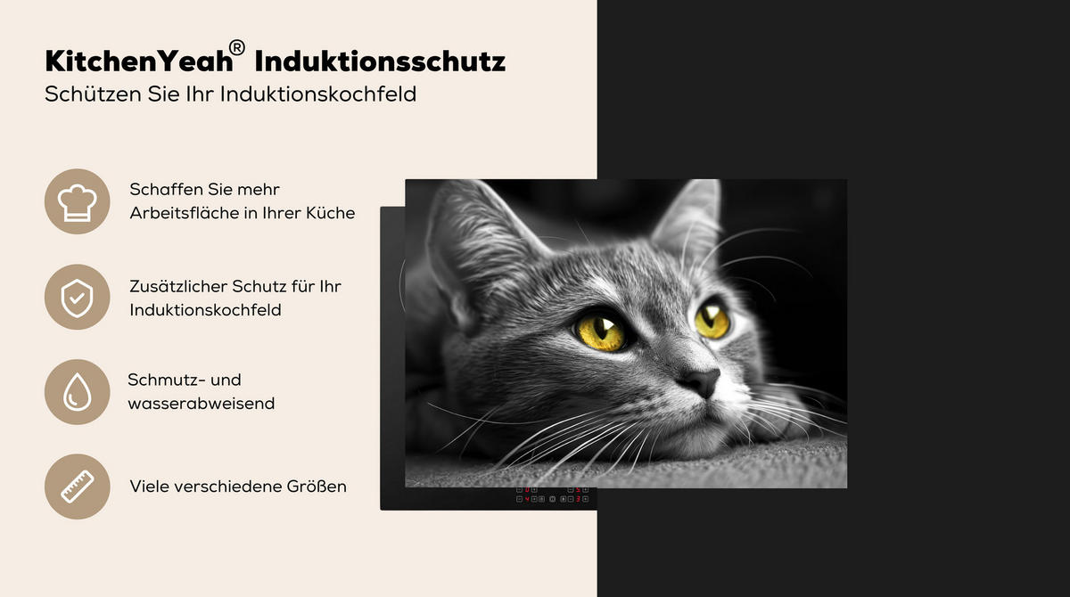HERDABDECKPLATTE Katze - Grau - Tiere - Katze 75x52 cm - Grau, Kunststoff (75/0.2/52cm) - MuchoWow