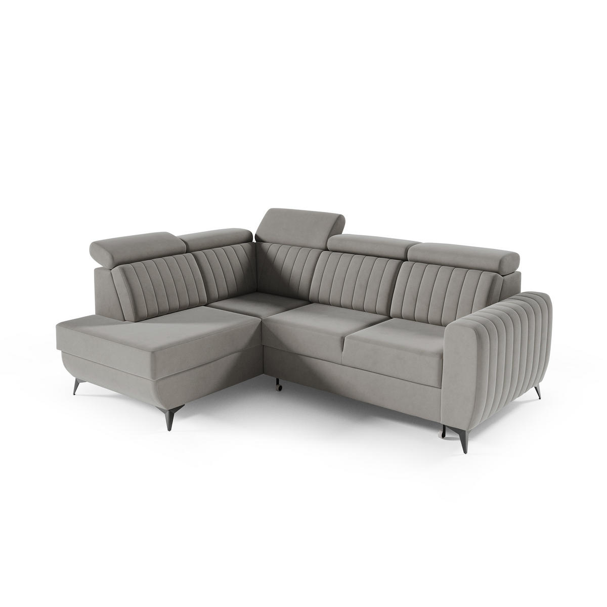 ECKSCHLAFSOFA Connor II verstellbare Kopfstützen, Dunkelbeige, links - Beige/Schwarz, Textil (268/204cm) - Beautysofa