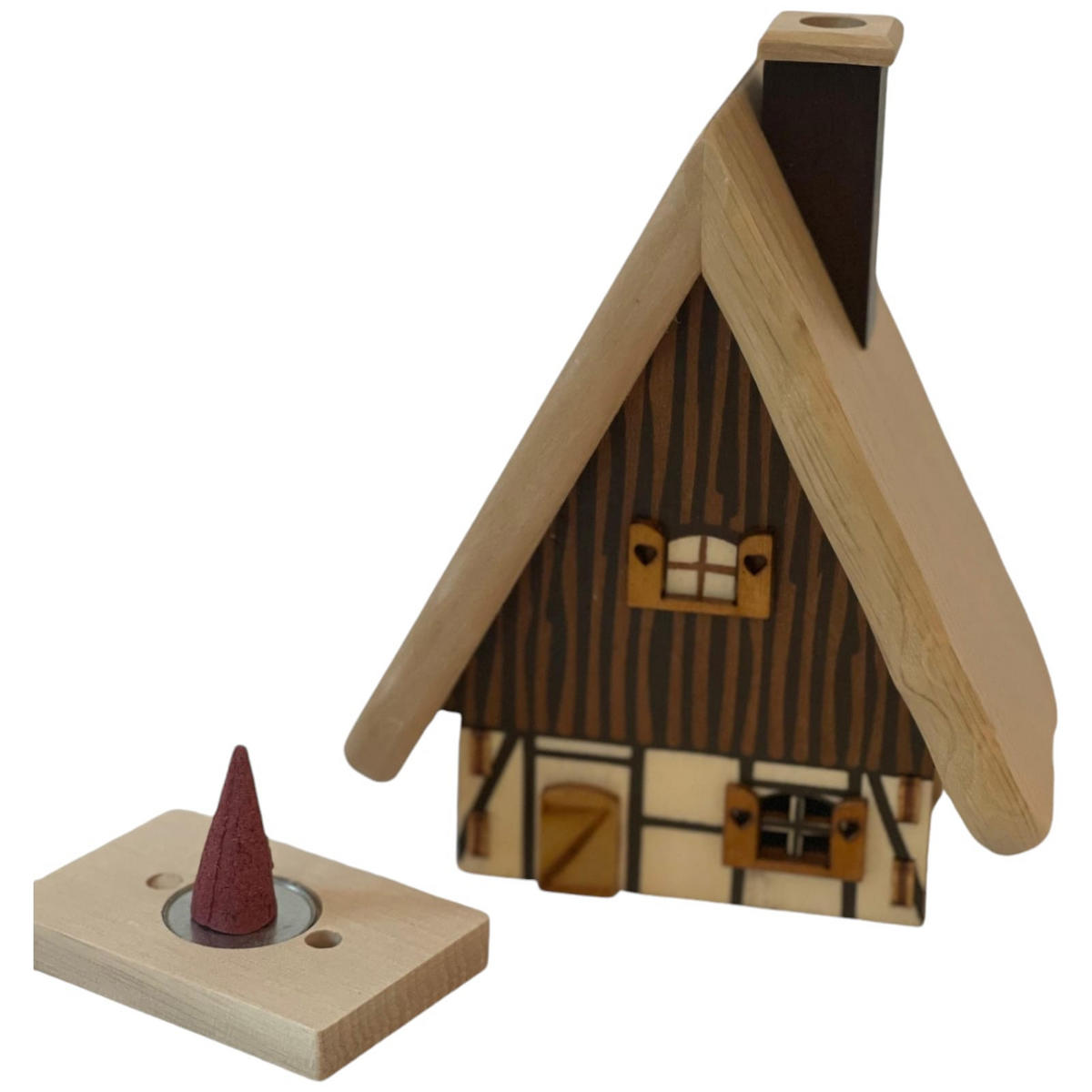 PYRAMIDE mit Räucherhaus für 3 Teelichter 19/19/23 cm - Multicolor, Holz (19/23/19cm)
