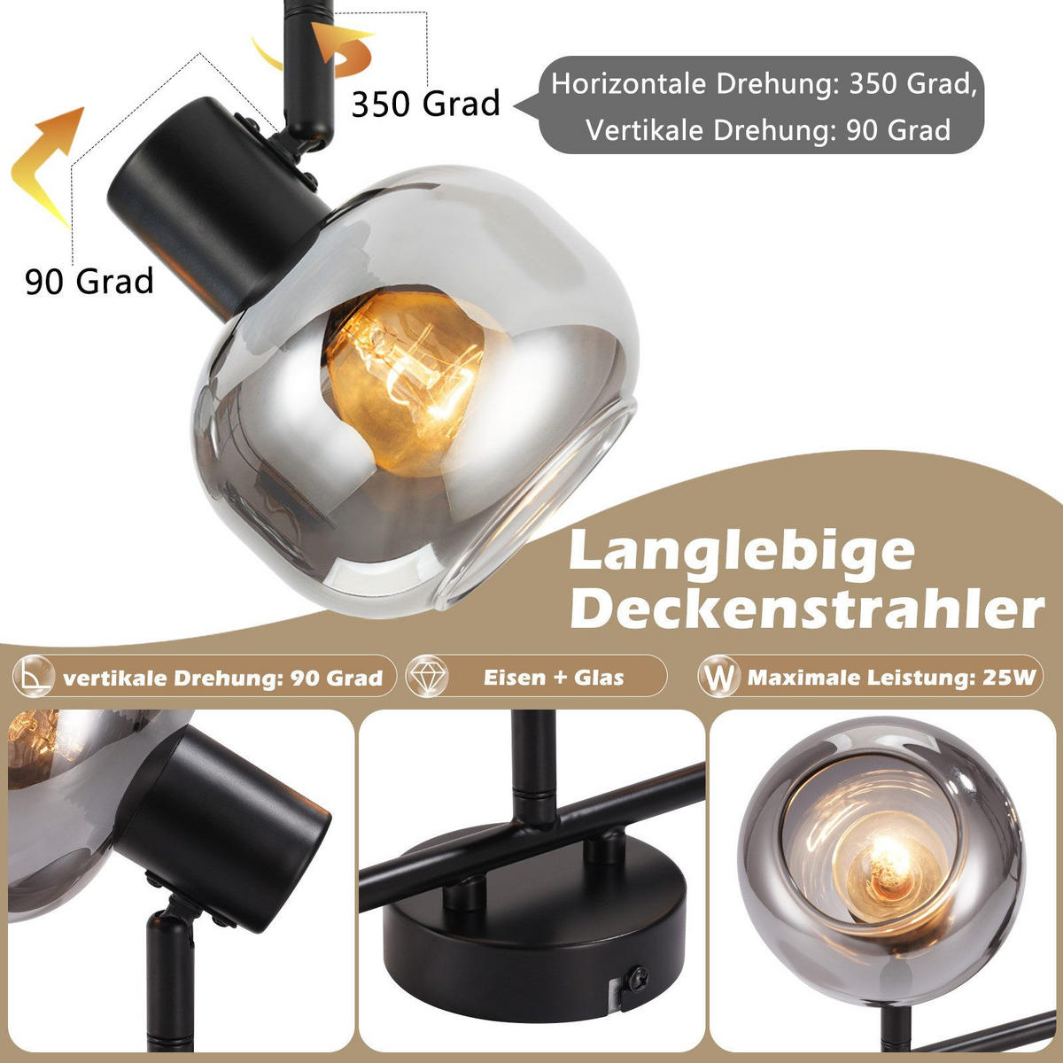 STRAHLER Cottbus 3-flammig 38.5/11/19.5 cm - Schwarz, Metall (38.5/11/19.5cm) - Nettlife