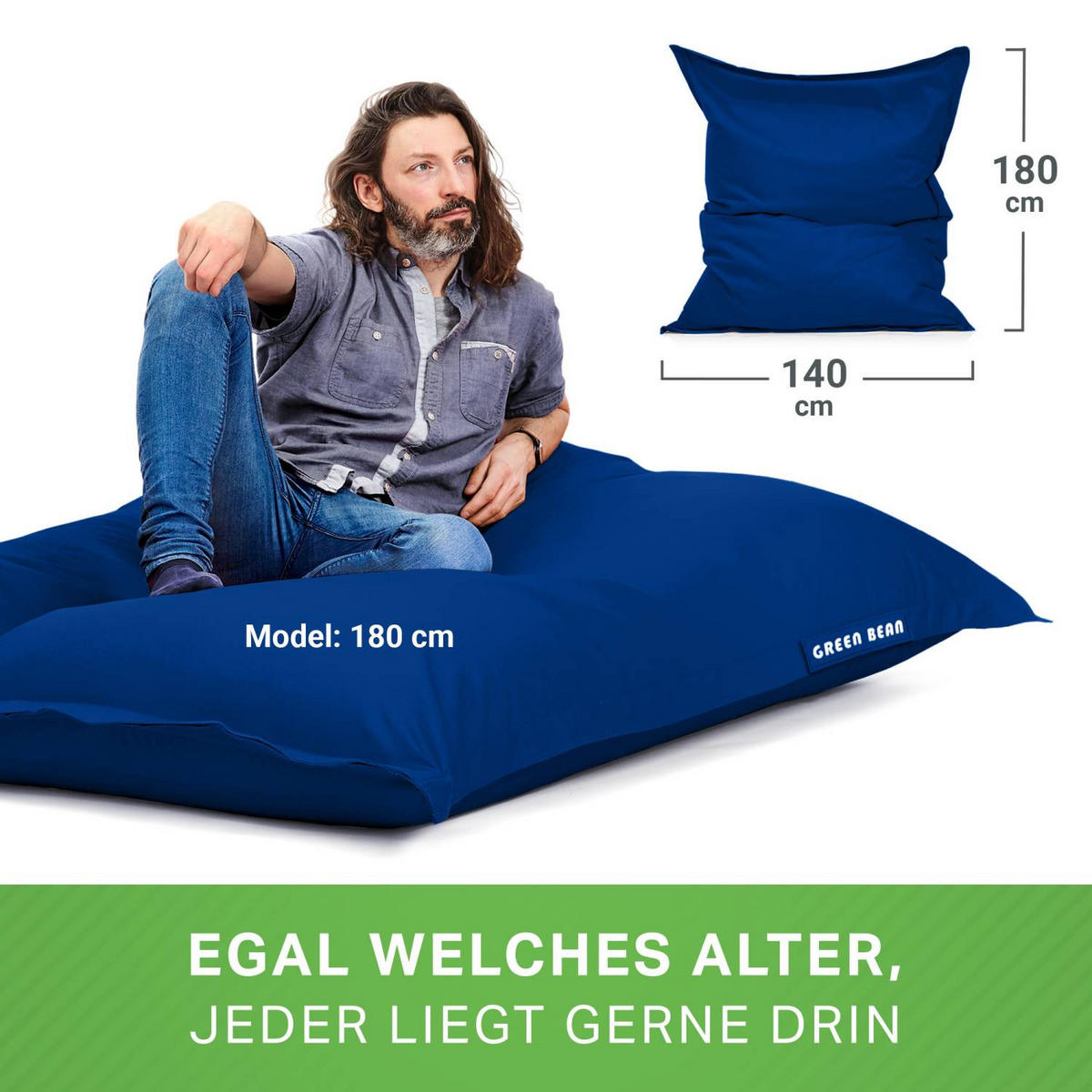 SITZSACK XL "Square" 120x160cm - 270 L - Blau, Textil (120/25/160cm) - Green Bean