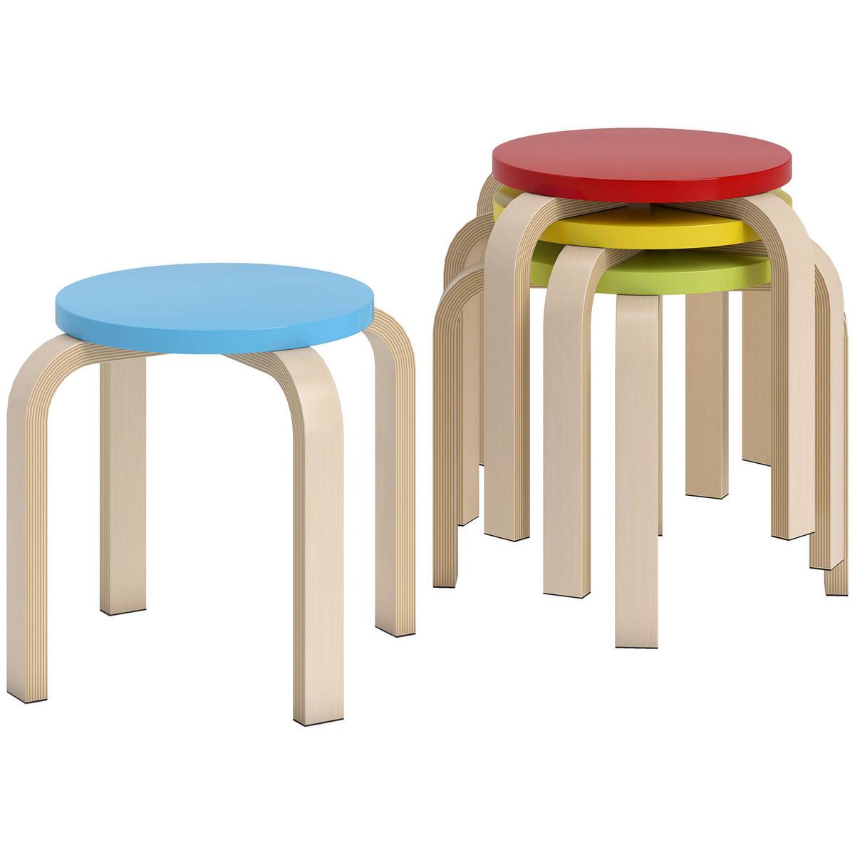 STAPELHOCKER DE-06894 4er-Set lackiert mit Filzfußpolstern aus Birken-Sperrholz Bunt - Multicolor, Holzwerkstoff (36/30/36cm) - ComfortXL
