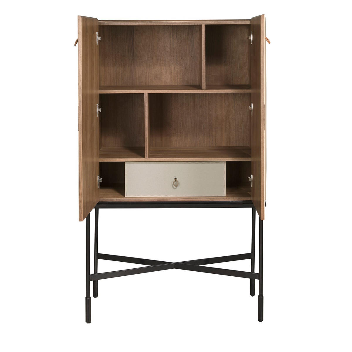 HIGHBOARD Hoher Sideboard aus Kunstleder, Nussbaum und schwarzem Stahl 90/40/150 cm - Beige/Multicolor, Leder/Holz (90/150/40cm) - ANGEL CERDA