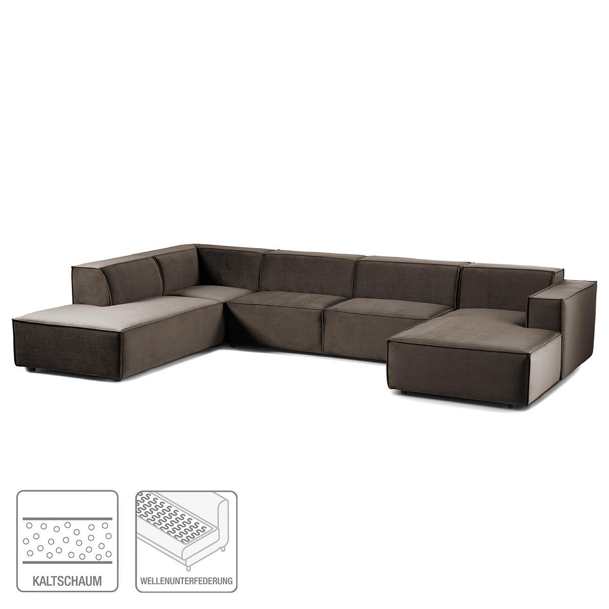 WOHNLANDSCHAFT mit Longchair & Ottomane - Taupe/Schwarz, Kunststoff/Textil (369/70/234cm) - home24