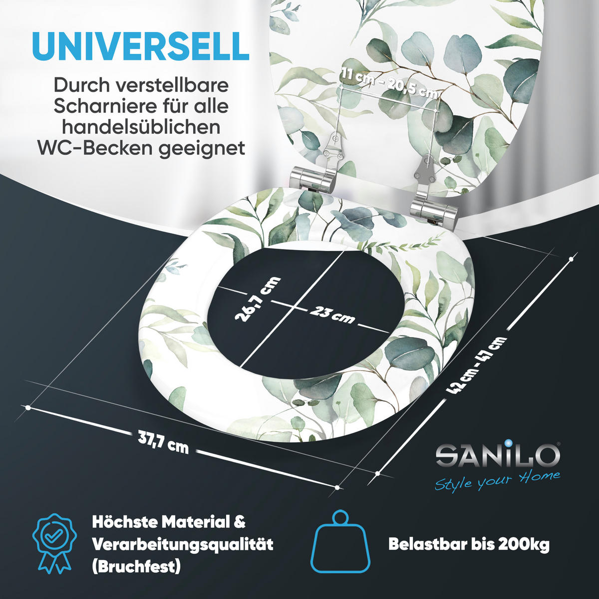 WC Sitz mit Absenkautomatik Eukalyptus - Weiß, Holzwerkstoff (38/6/47cm) - Sanilo