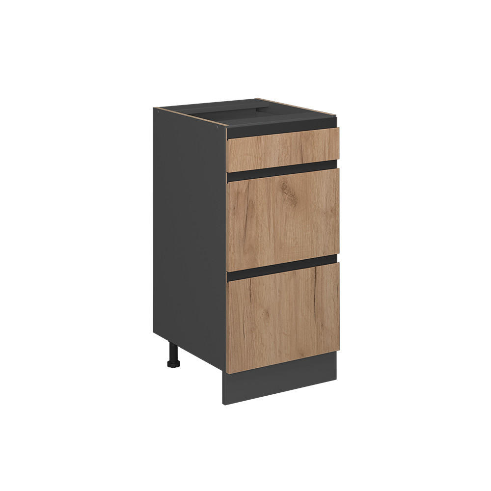 KÜCHENUNTERSCHRANK R-Line Goldkraft Eiche 40 cm J-Shape mit Schubladen ohne AP - Anthrazit/Eiche Wotan, Holzwerkstoff (40/81.6/46cm) - Vicco