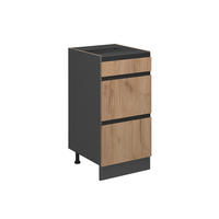 KÜCHENUNTERSCHRANK R-Line Goldkraft Eiche 40 cm J-Shape mit Schubladen ohne AP - Honigeiche/Anthrazit, Holzwerkstoff (40/81.6/46cm) - Vicco