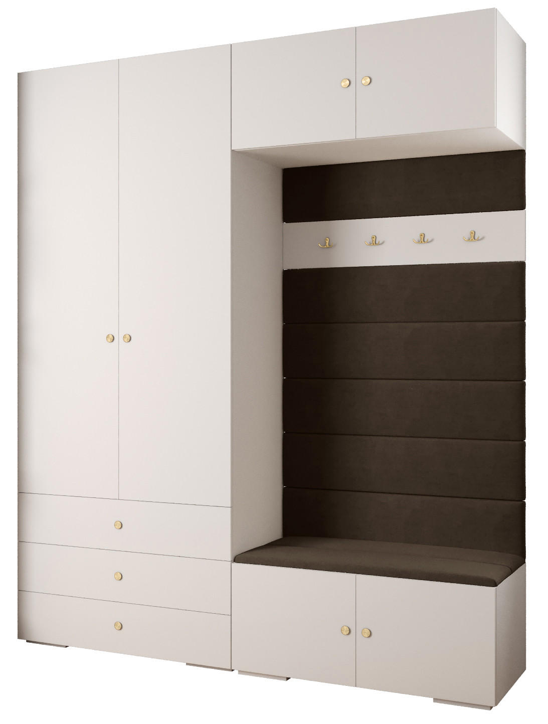 Abiks Möbel Garderoben-Set Weiß, Braun, Gold 200x236.7x47 cm