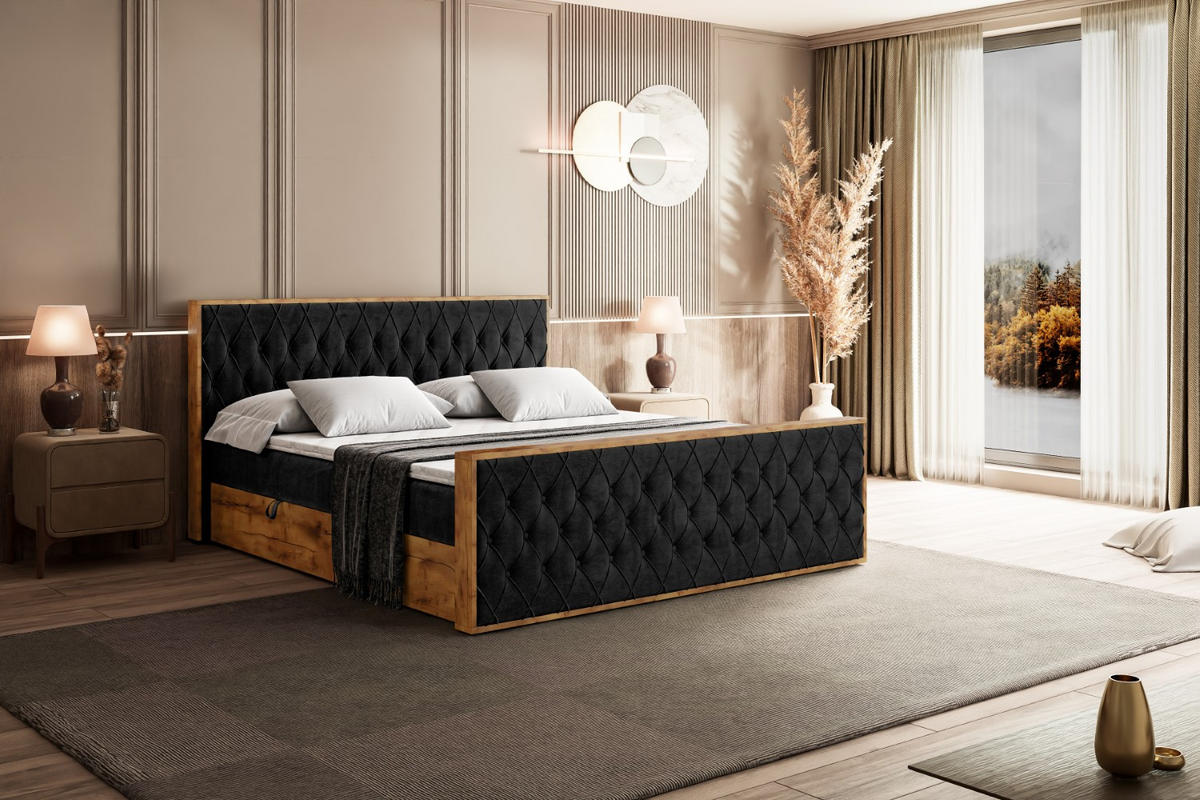 BOXBETT mit Matratze H4 und Lattenrost - LOLLI5-Z - 160x200 - Schwarz Casablanca - Schwarz, Holzwerkstoff (160/200cm) - ALTDECOR