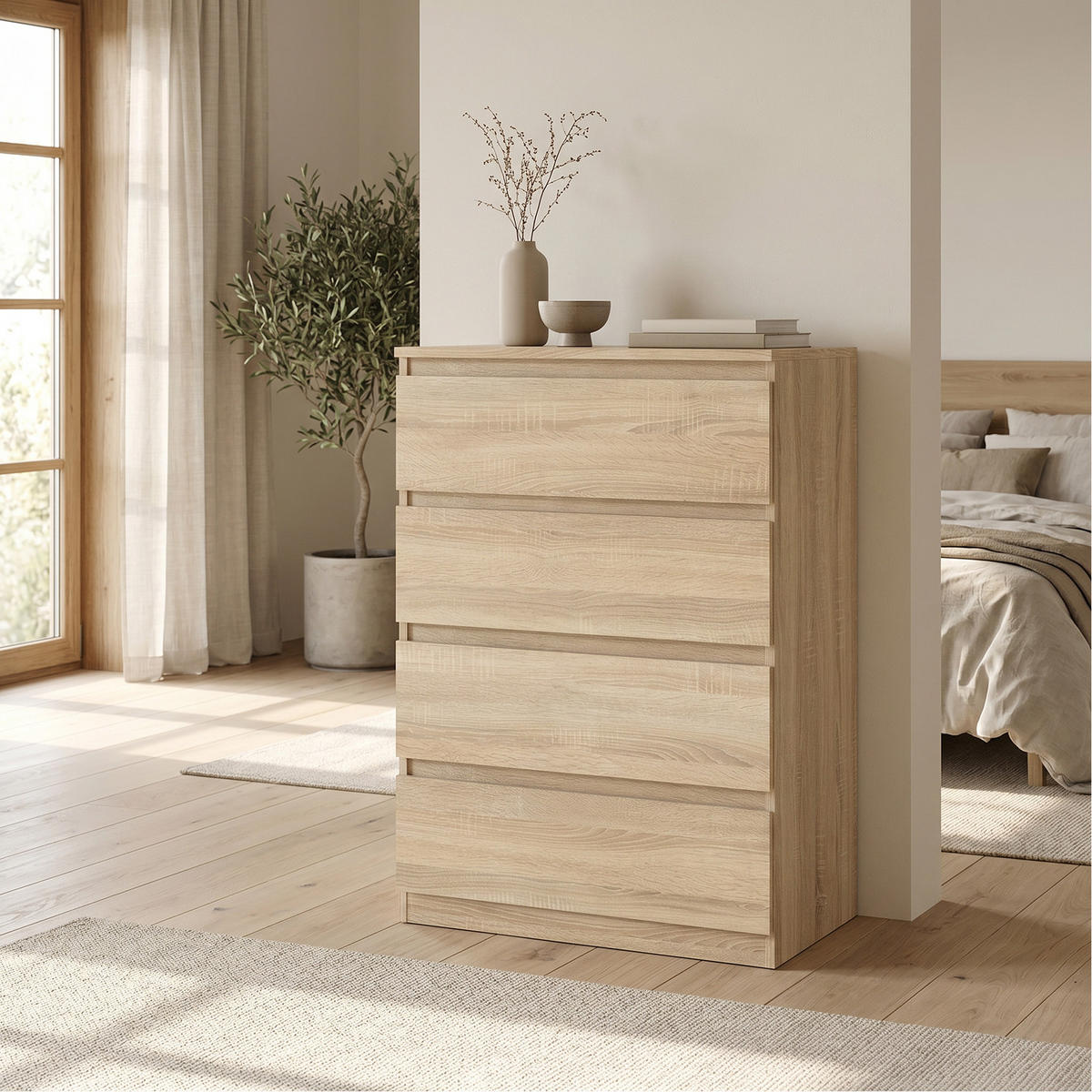 KOMMODE NUDO 70/102/39cm mit 4 Schubladen Türen Sonoma Eiche - Sonoma Eiche, Holzwerkstoff (70/102/39cm) - MASSENO