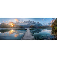 GLASBILD 80x30 cm Berge Steg Panorama - Gelb, Glas (80/30cm) - artissimo