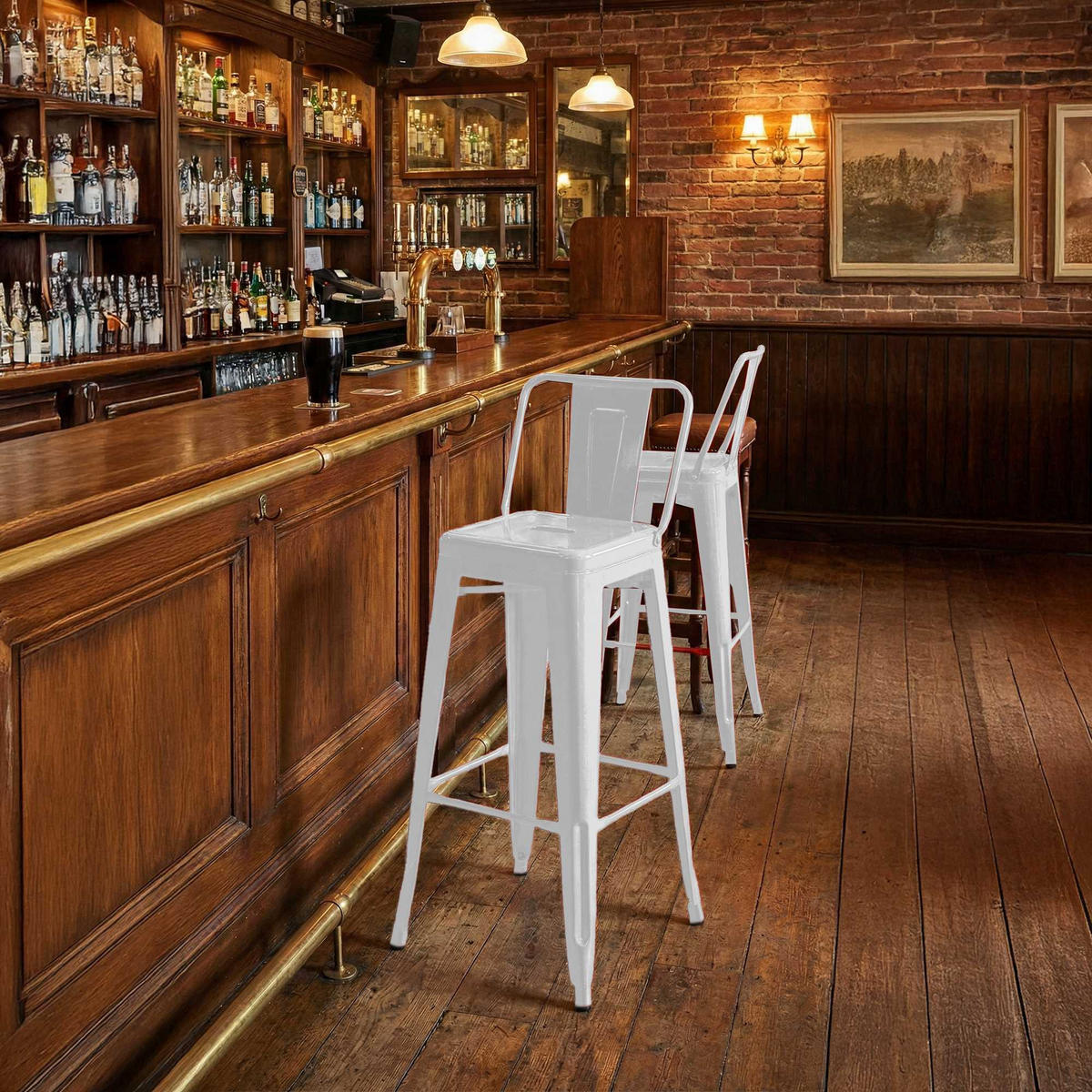 BARHOCKER Metall Weiß - Eukalyptusholzfarben/Weiß, Metall (44/96/43cm) - CLP