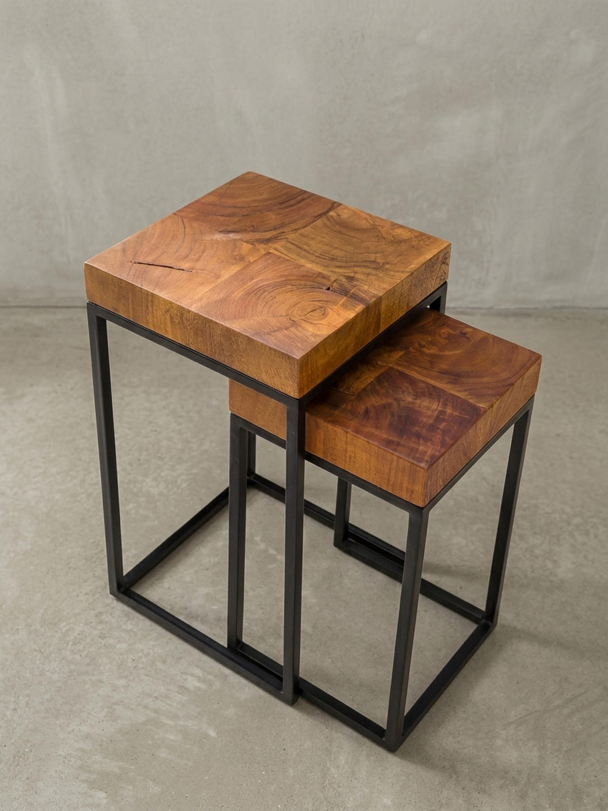 BEISTELLTISCH Set – 2-teilig Massivholz Metall handgefertigt Industrial - Schwarz/Braun, Holz/Metall (30/30/60cm) - KADIMA DESIGN