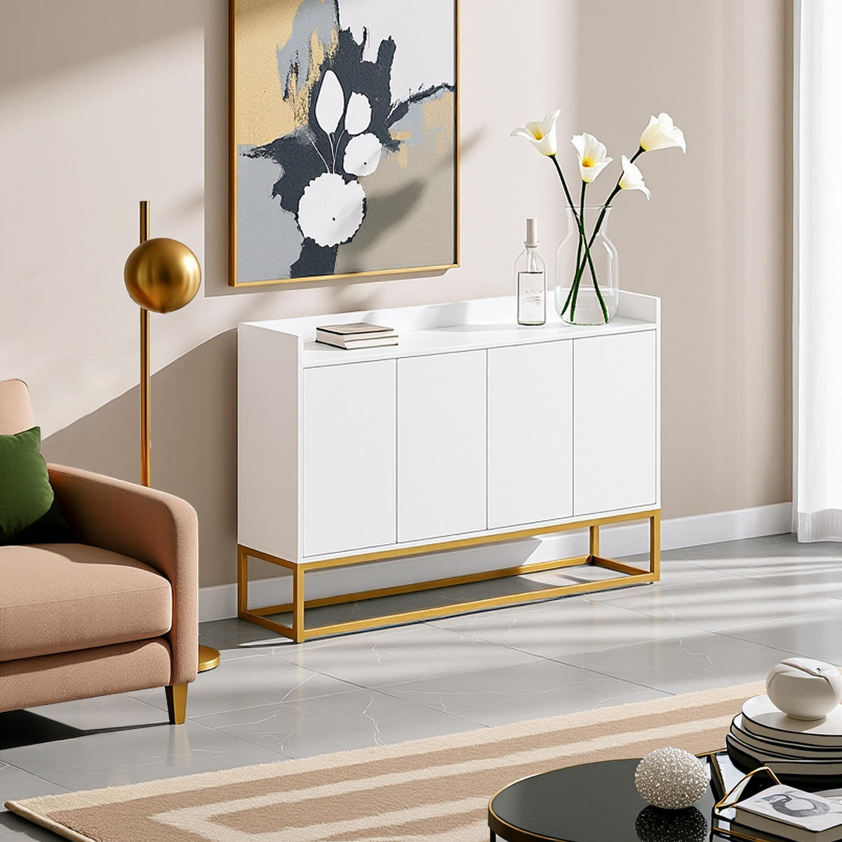 SIDEBOARD Weiß 120/30/80 cm - Weiß, Holzwerkstoff/Metall (30/80/120cm) - Urban Meuble