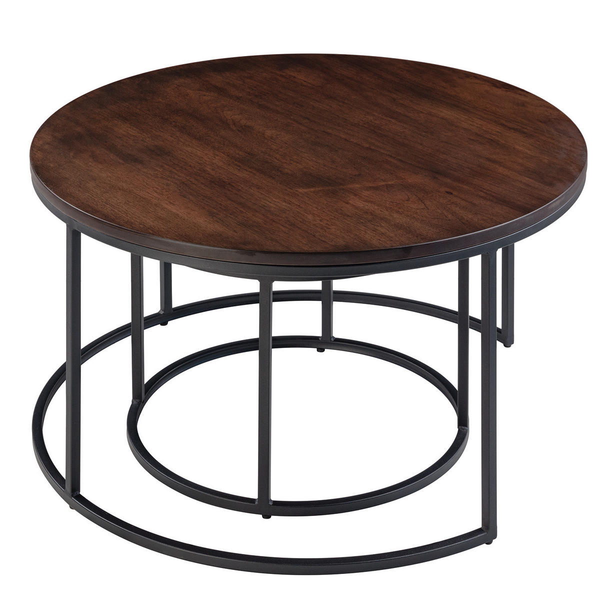 COUCHTISCHSET - 2er-Set - Walnuss / Schwarz - Walnussfarben, Holzwerkstoff/Metall (80/80/45cm) - home24