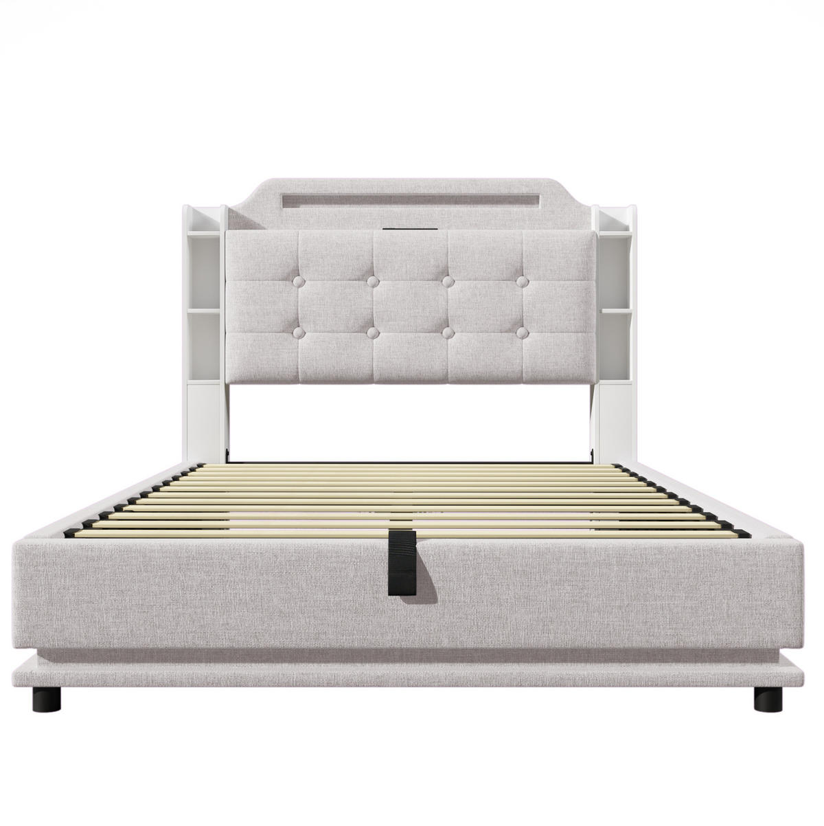POLSTERBETT mit Bettkasten 140x200 cm Leinen Beige mit LED - Beige, Metall (140/200cm) - Meubliv