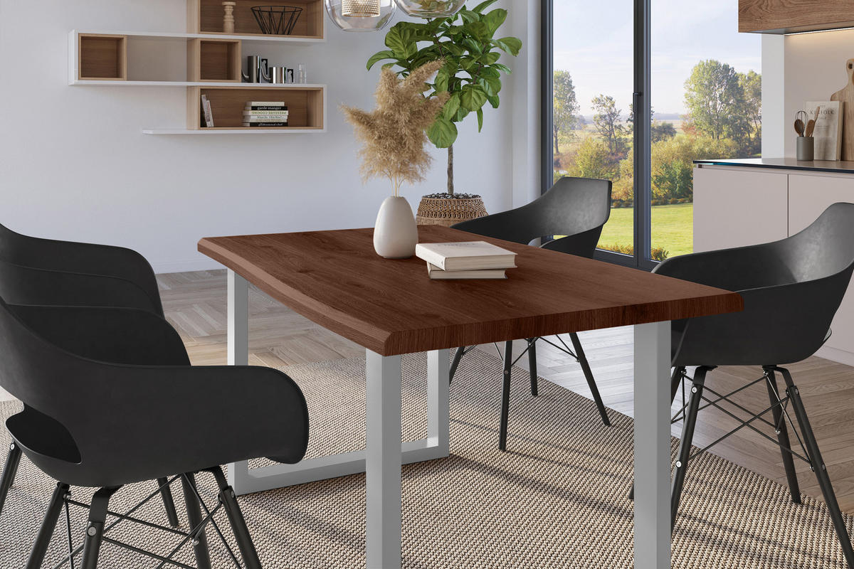 ESSTISCH JULIUS U - Silberfarben/Nussbaumfarben, Holz (80/140/77cm) - SAM