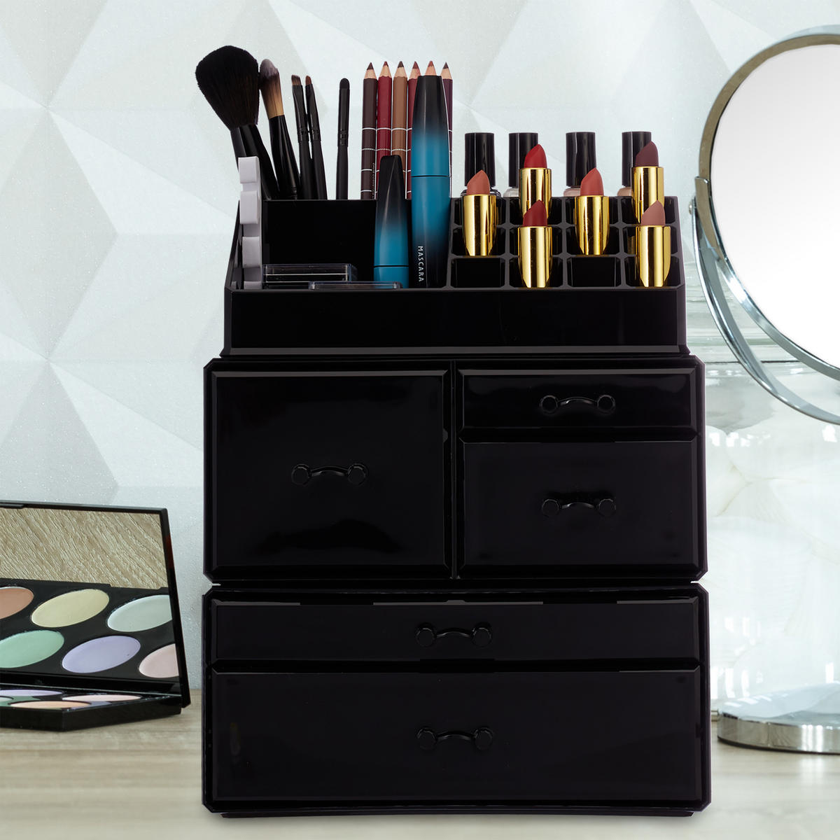 MAKEUP Organizer - Schwarz, Kunststoff (23.5/29.5/14cm) - Relaxdays