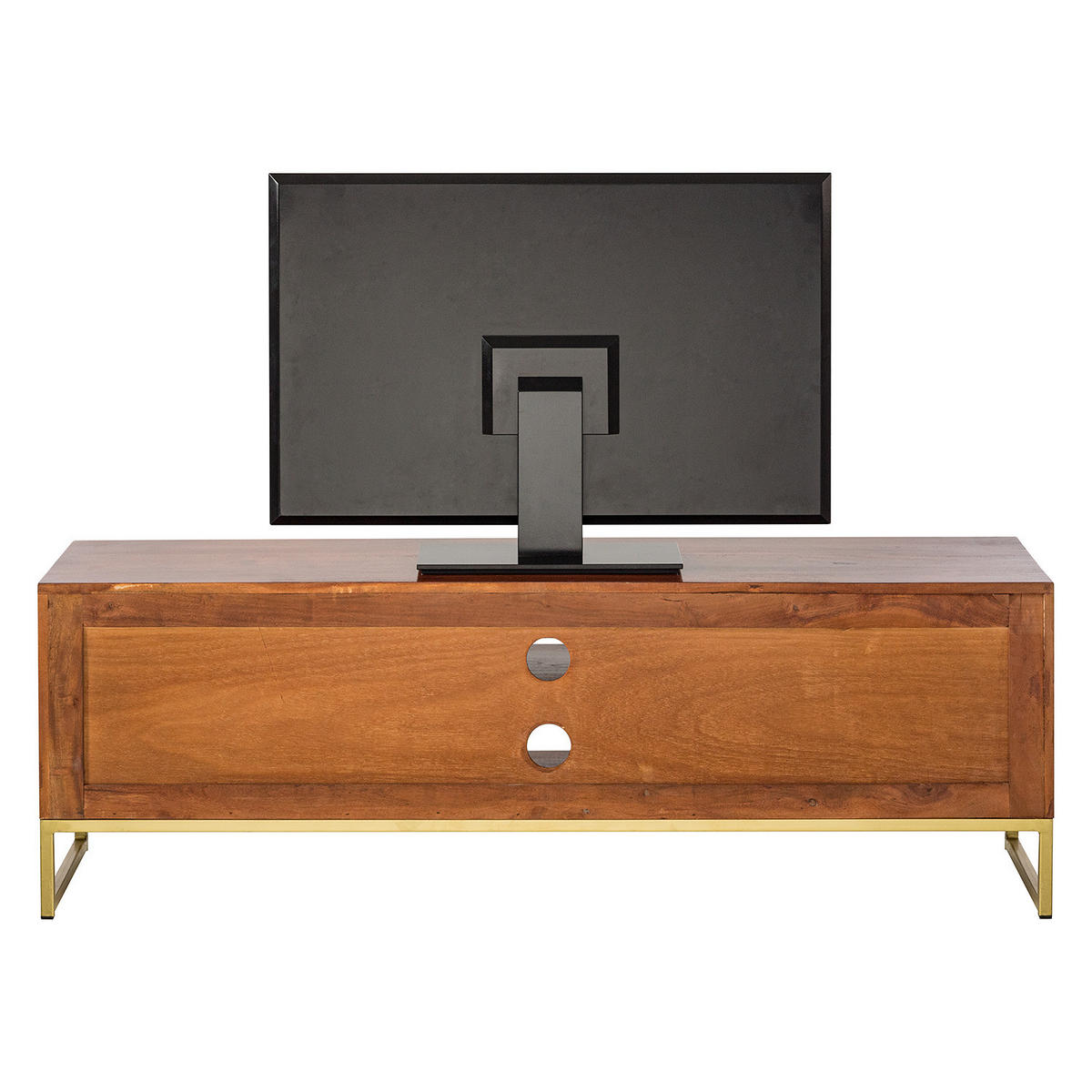 TV-LOWBOARD - Akazie massiv / Eisen - Goldfarben/Akaziefarben, Holz (150/50/39cm) - home24