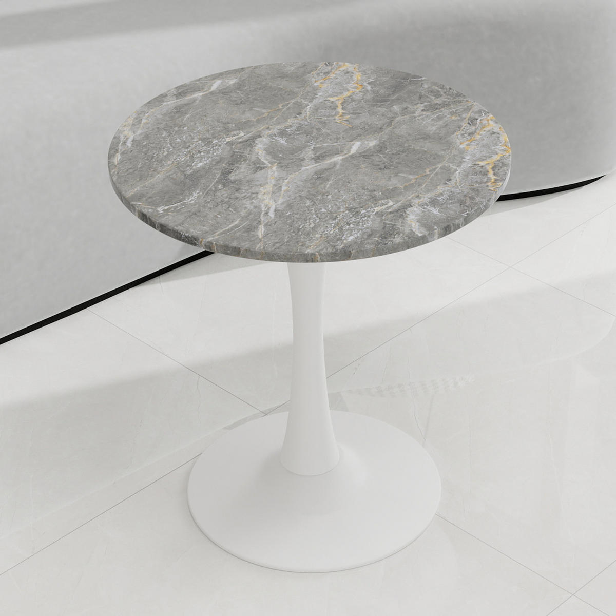 COUCHTISCH in Weiß und Grau Wohnzimmertisch mit einer runden Marmor-Tischplatte für Wohnzimmer, B70/T70/H72 cm - Goldfarben/Creme, Stein/Metall (70/70/72cm) - STILVORA