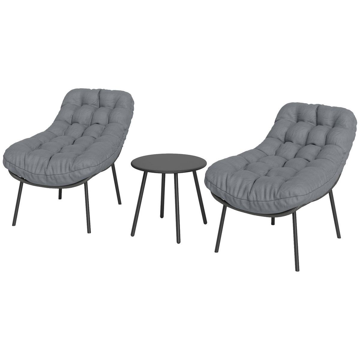 GARTENSET DE-13629 mit 15 cm dicken Kissen und Tisch Grau - Grau, Metall - ComfortXL