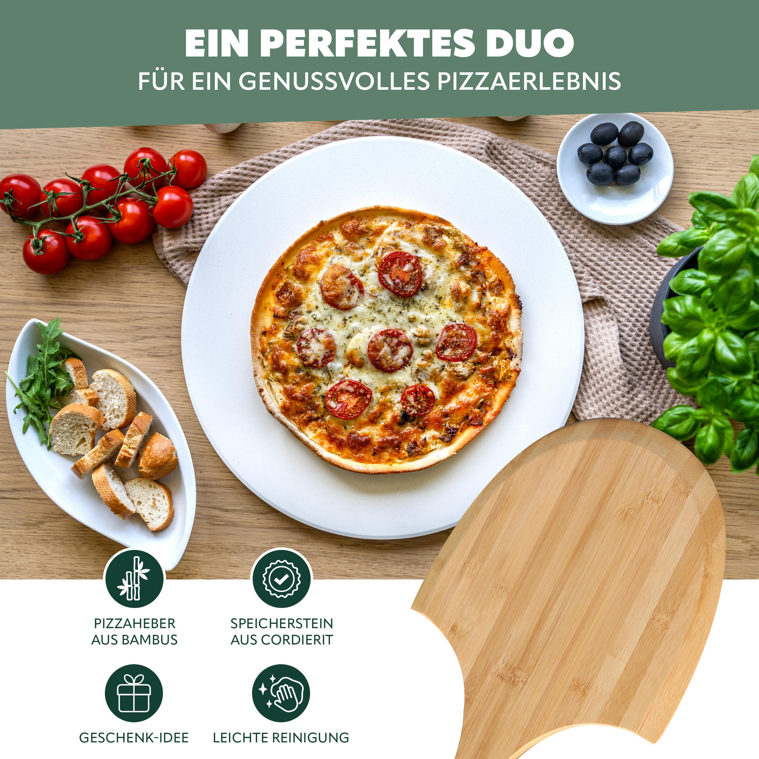 PIZZASTEIN 2er-Set, beige - Naturfarben, Naturmaterialien (30/1/37.5cm) - bremermann