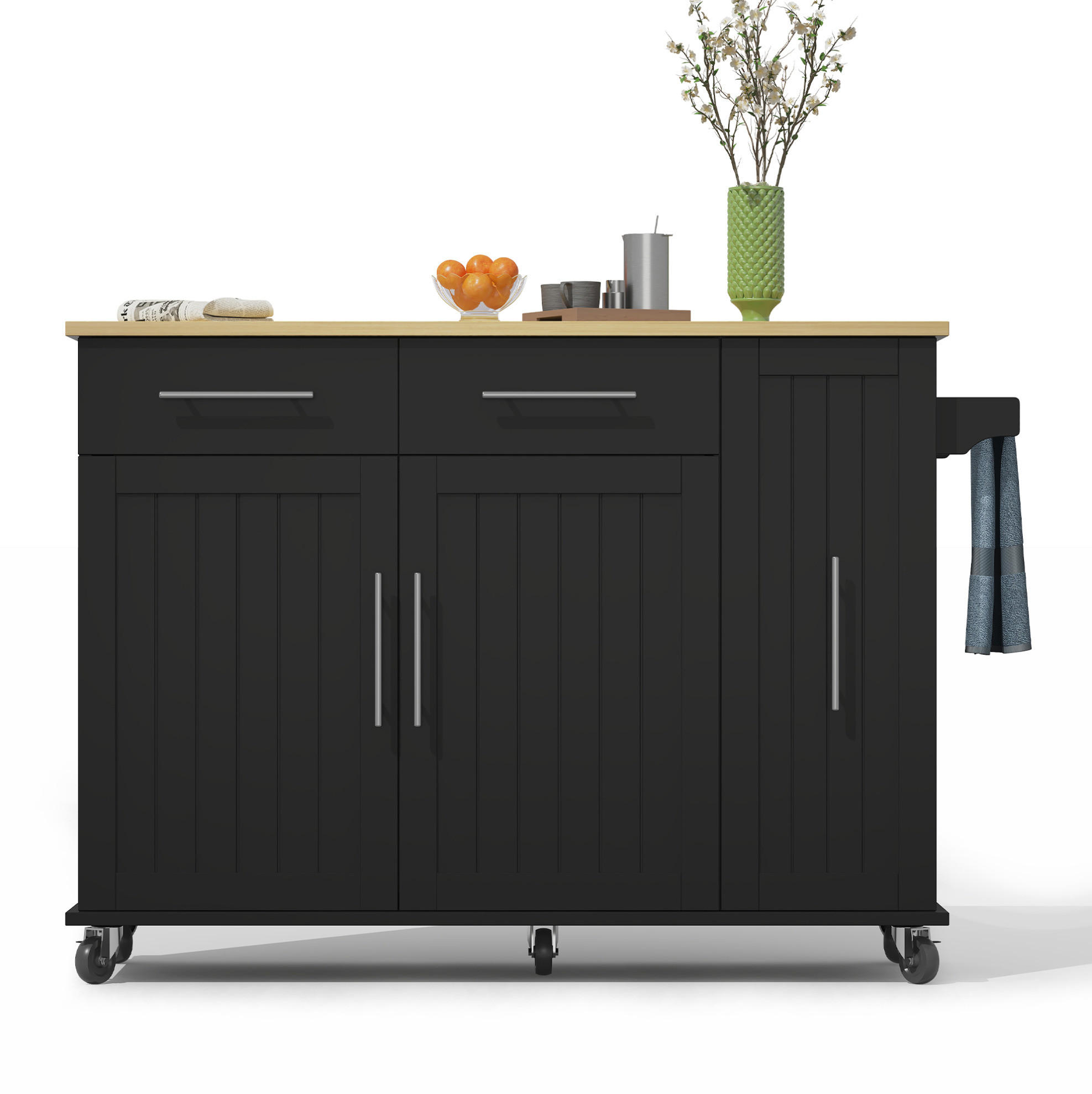 KÜCHENINSEL mit Klappblatt 120 x 40/65 x 90 cm Schwarz/Natur - Schwarz, Holz (40/90/120cm) - Beauniv