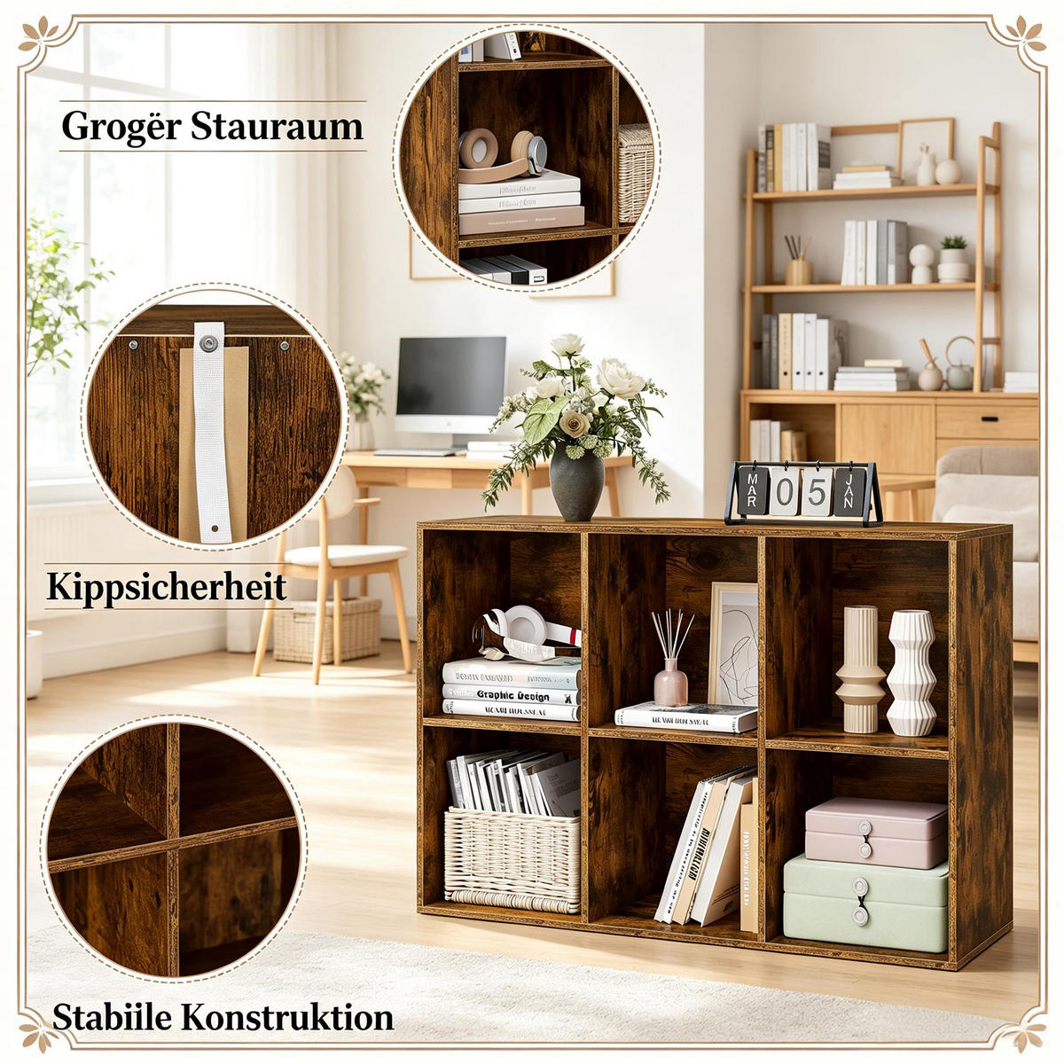BÜCHERREGAL Rustic Brown 6 offene Fächer 59,6/29/89 cm - Wildeiche, Holzwerkstoff (29/89/59.6cm) - PANGIVO